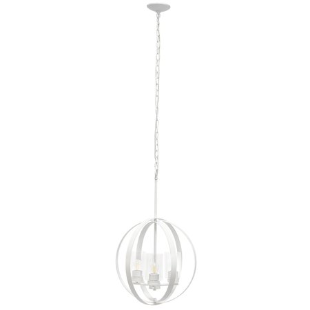 LALIA HOME 3-Light 18" Adjustable Industrial Globe Hanging Metal and Clear Glass Ceiling Pendant, White LHP-3010-WH